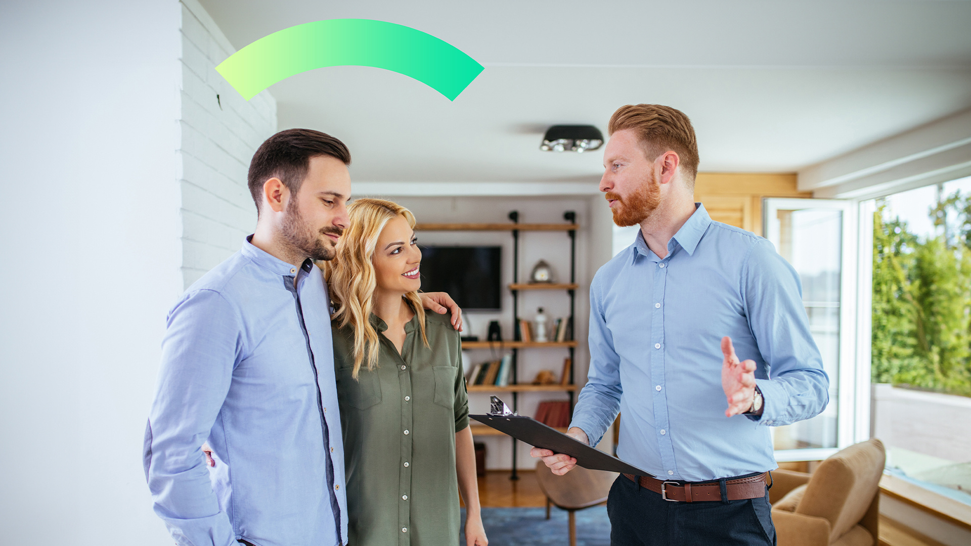 Insurance advisor explains offerings to young couple in new house. They're Covered.